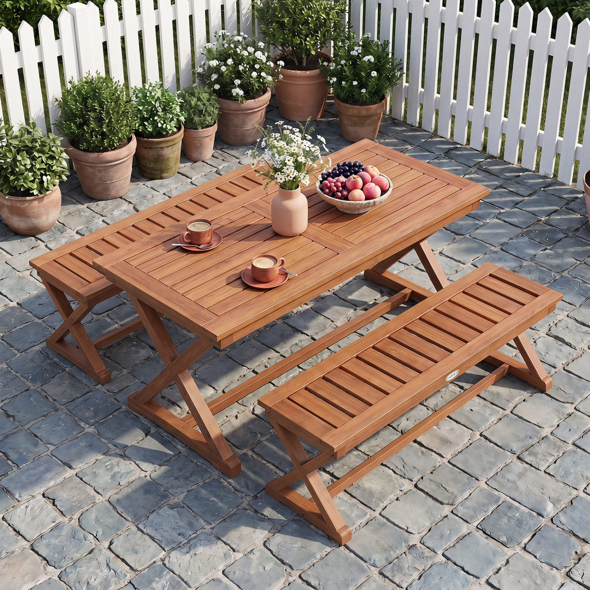 2-Person 44" Solid Wood Outdoor Bench with Slatted Seat for Patio Park Balcony 1