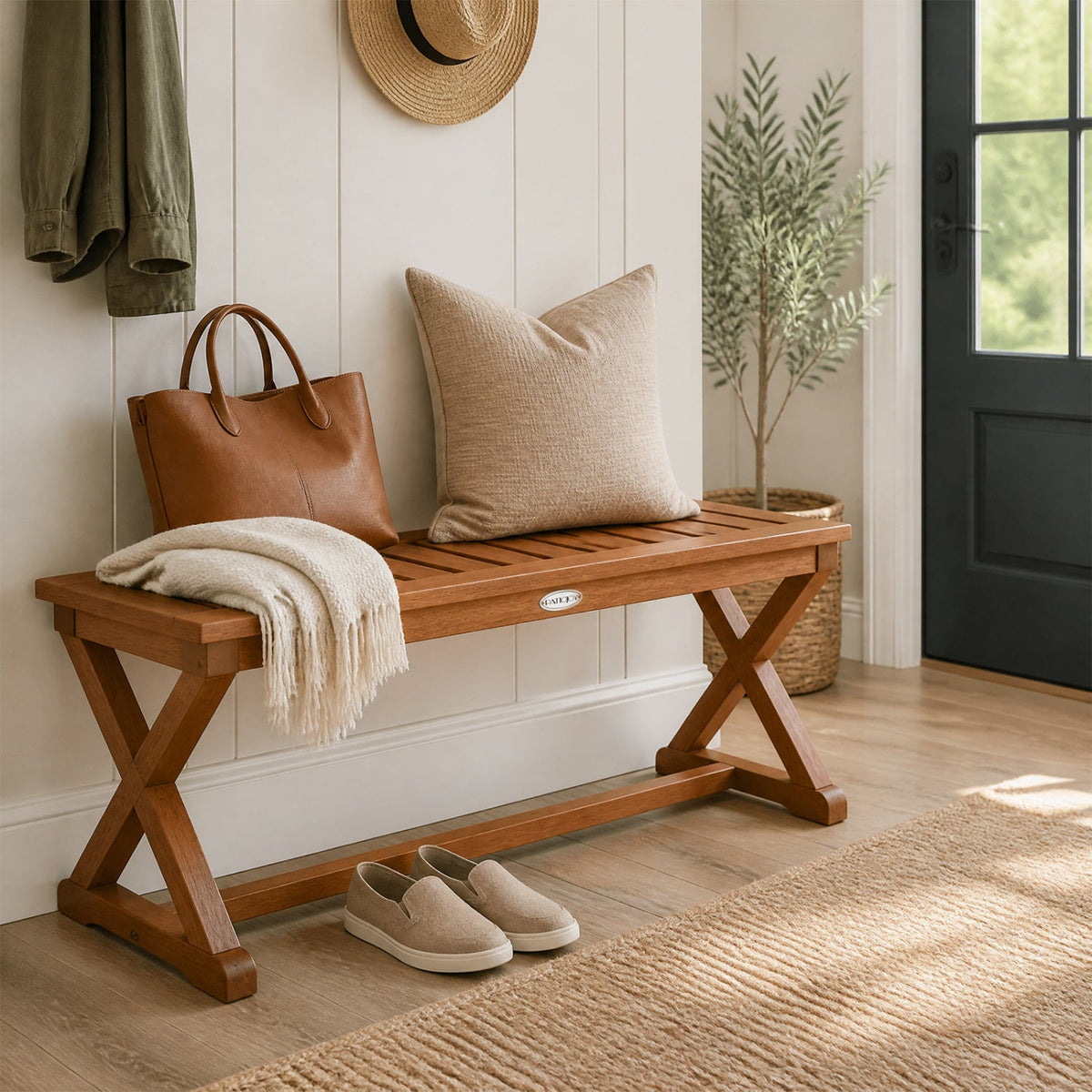 2-Person 44" Solid Wood Outdoor Bench with Slatted Seat for Patio Park Balcony 2