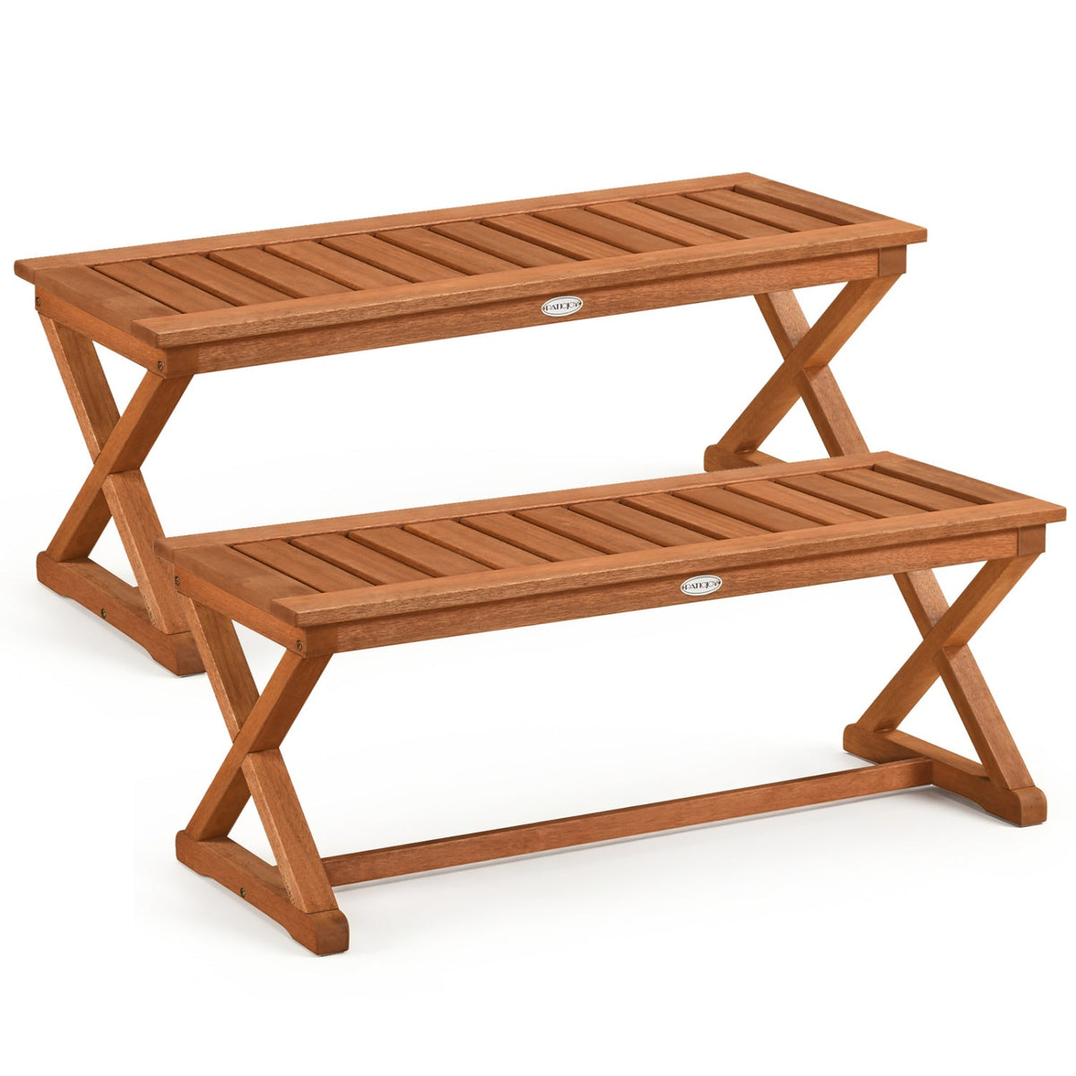2-Person 44" Solid Wood Outdoor Bench with Slatted Seat for Patio Park Balcony 3