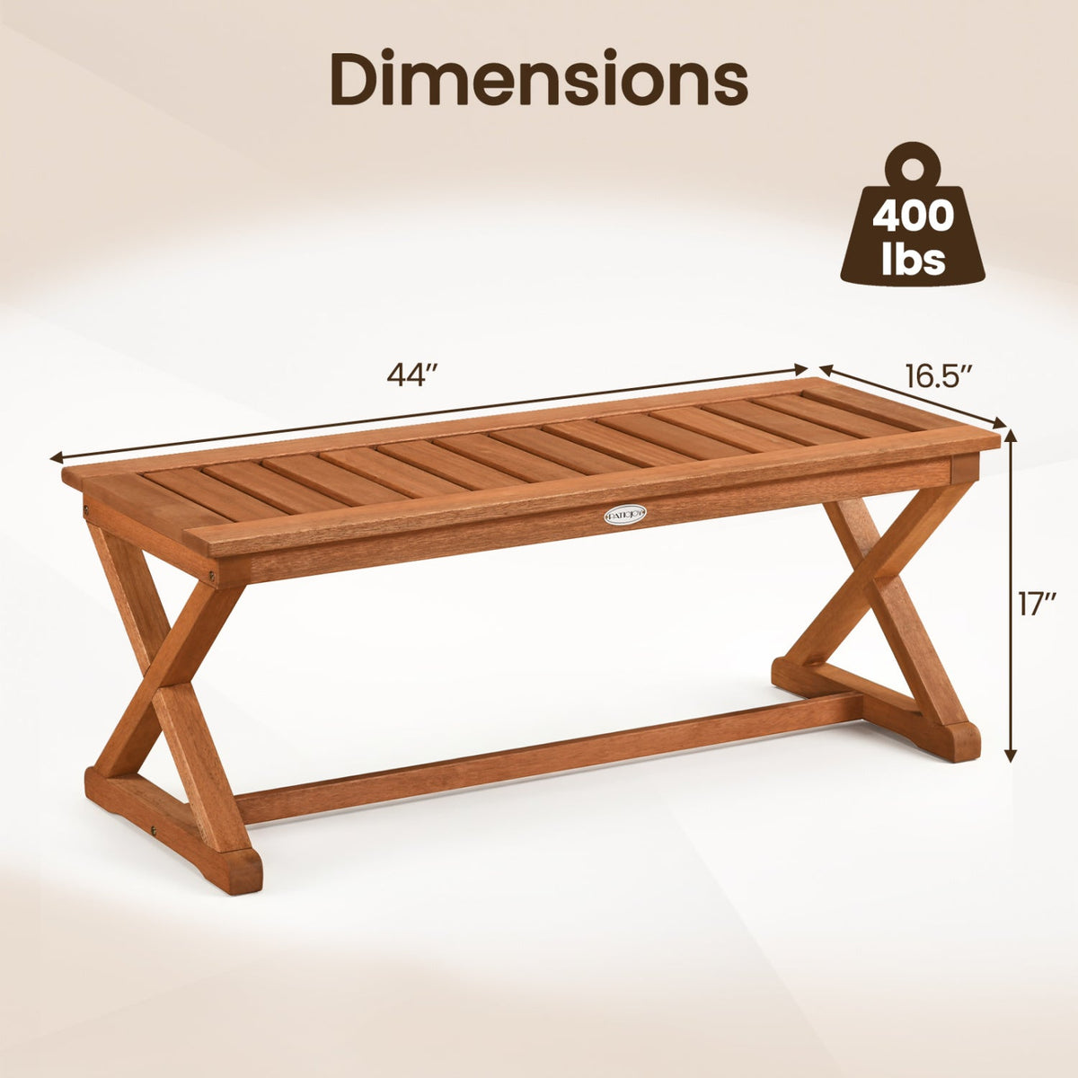 2-Person 44" Solid Wood Outdoor Bench with Slatted Seat for Patio Park Balcony 4