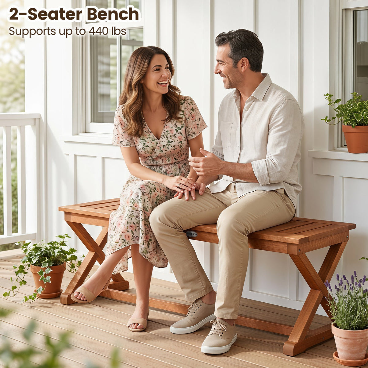 2-Person 44" Solid Wood Outdoor Bench with Slatted Seat for Patio Park Balcony 5