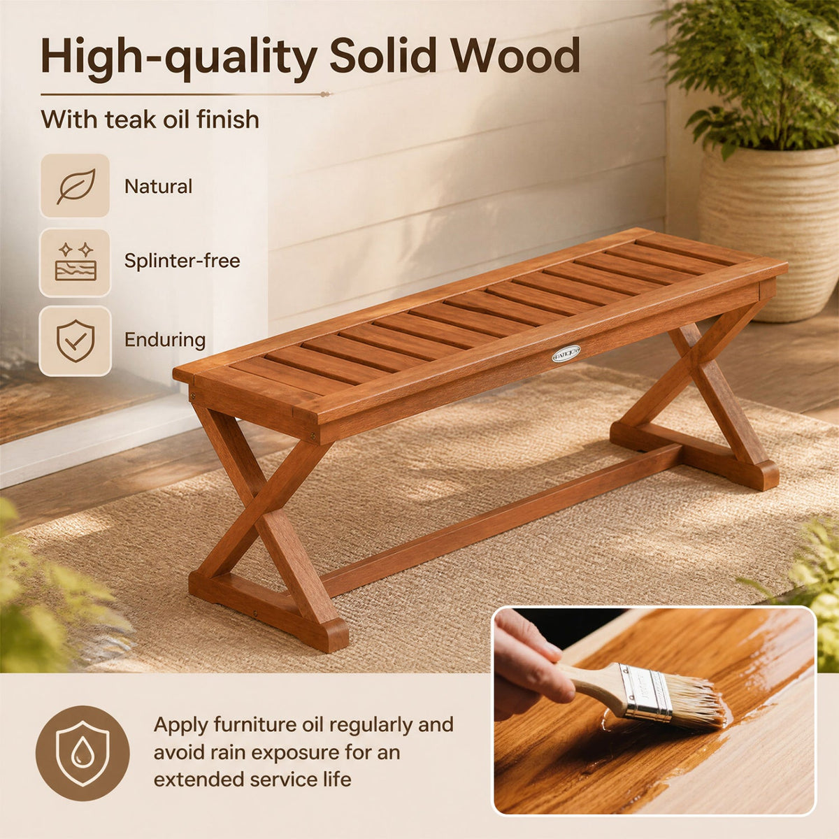 2-Person 44" Solid Wood Outdoor Bench with Slatted Seat for Patio Park Balcony 6