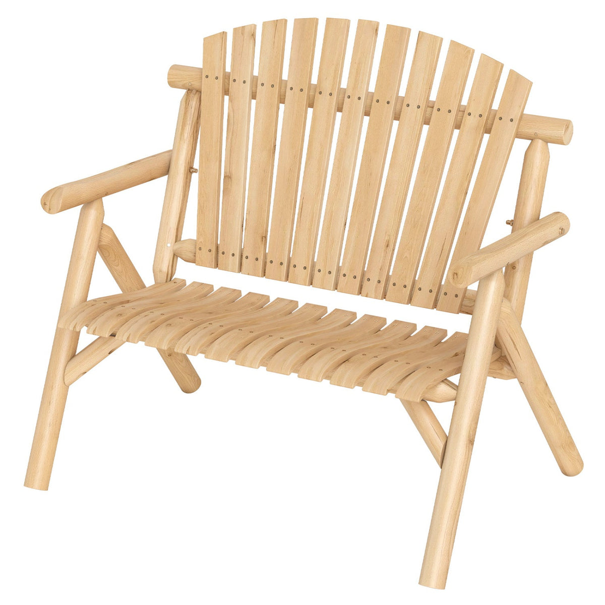 2-Person Log Wood Patio Bench with Slatted Backrest 11