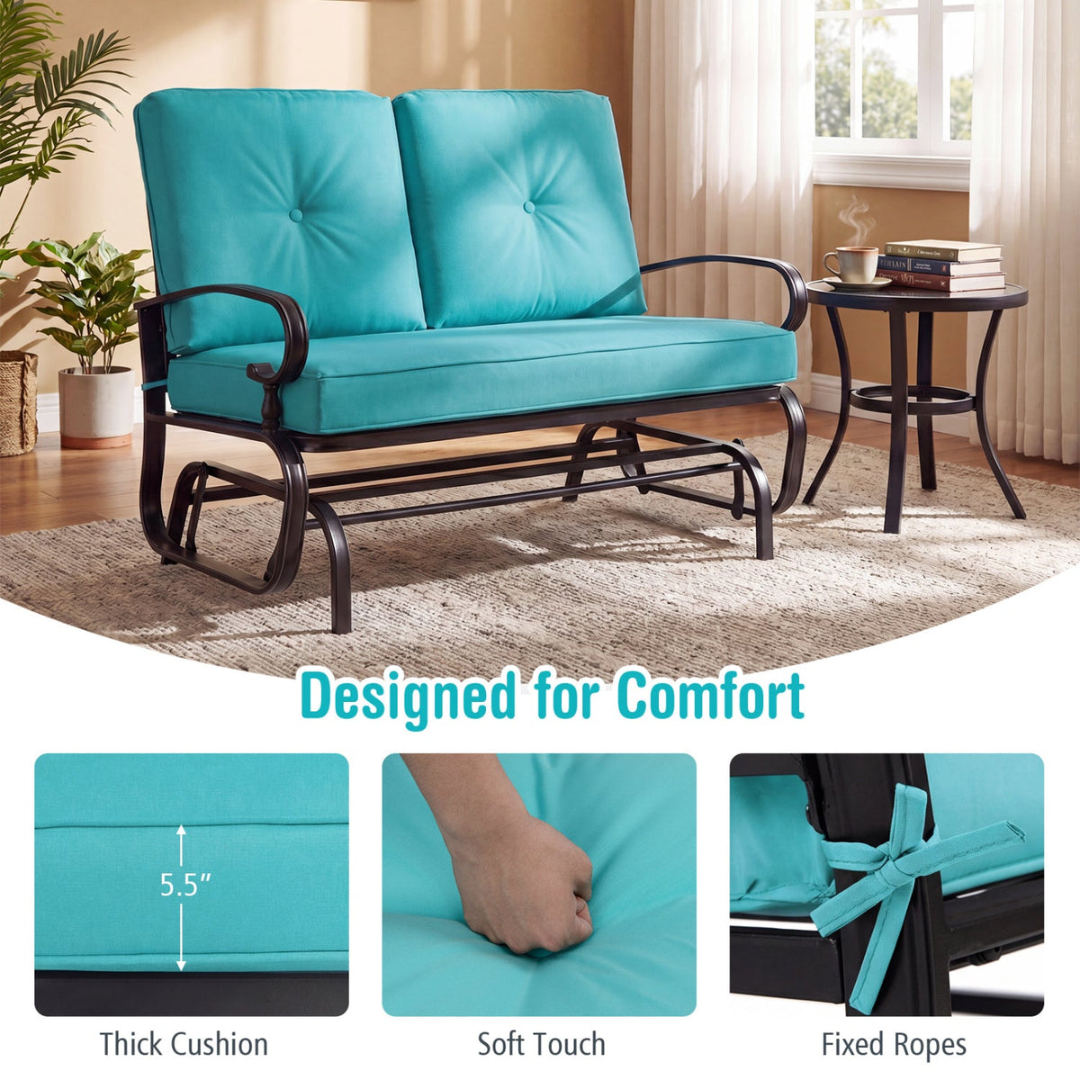 2-Seat Outdoor Swing Glider Chair with Cushions 8