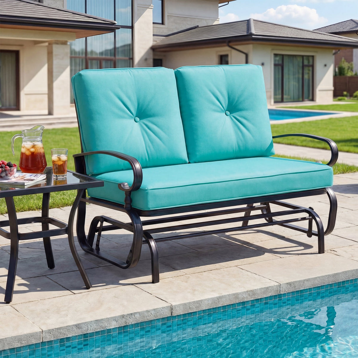 2-Seat Outdoor Swing Glider Chair with Cushions 1