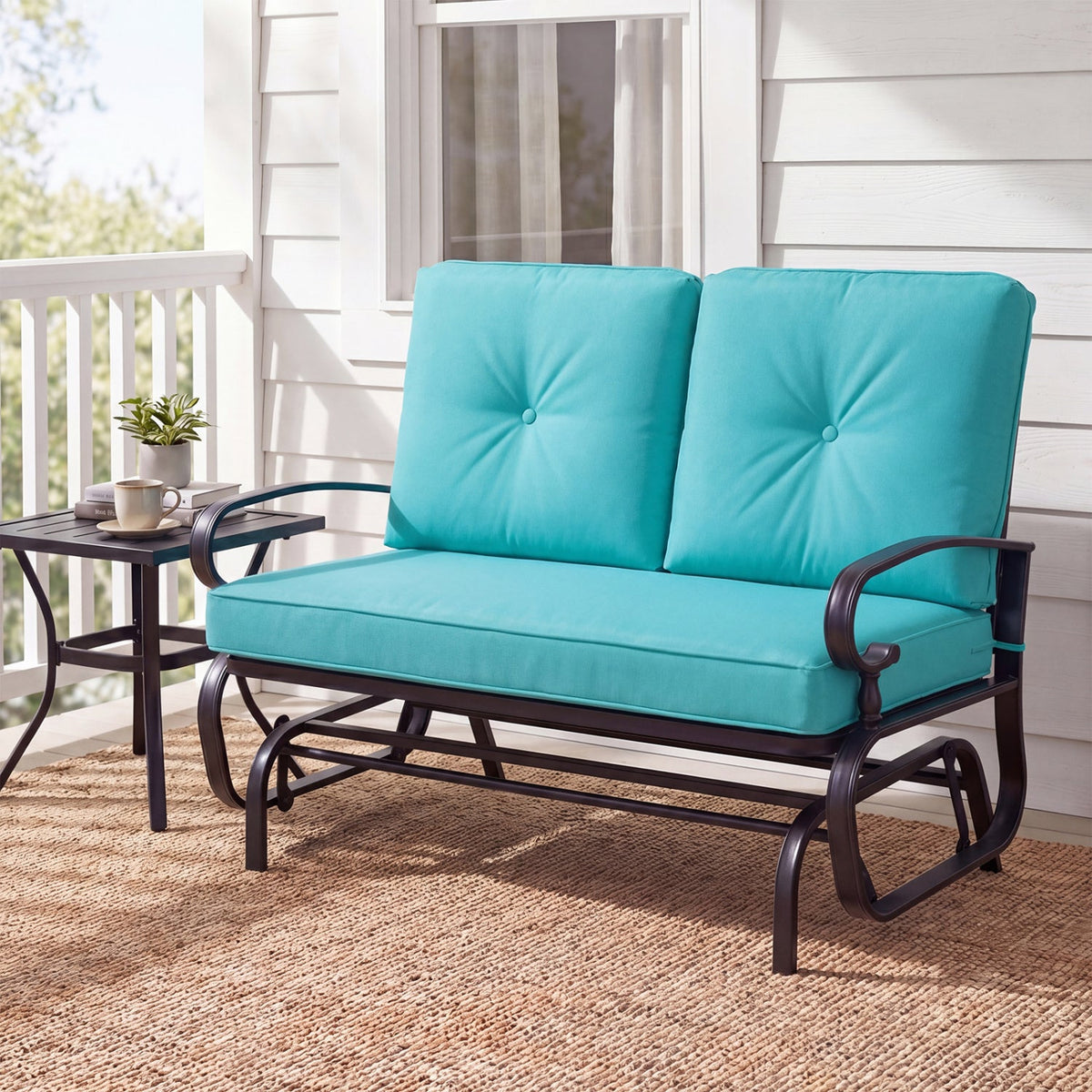 2-Seat Outdoor Swing Glider Chair with Cushions 2