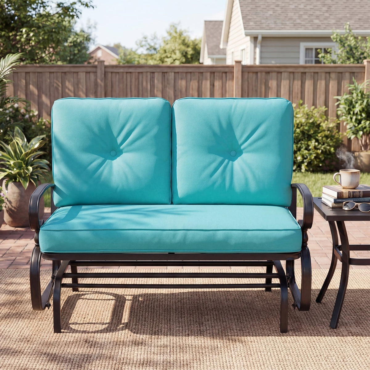 2-Seat Outdoor Swing Glider Chair with Cushions 6