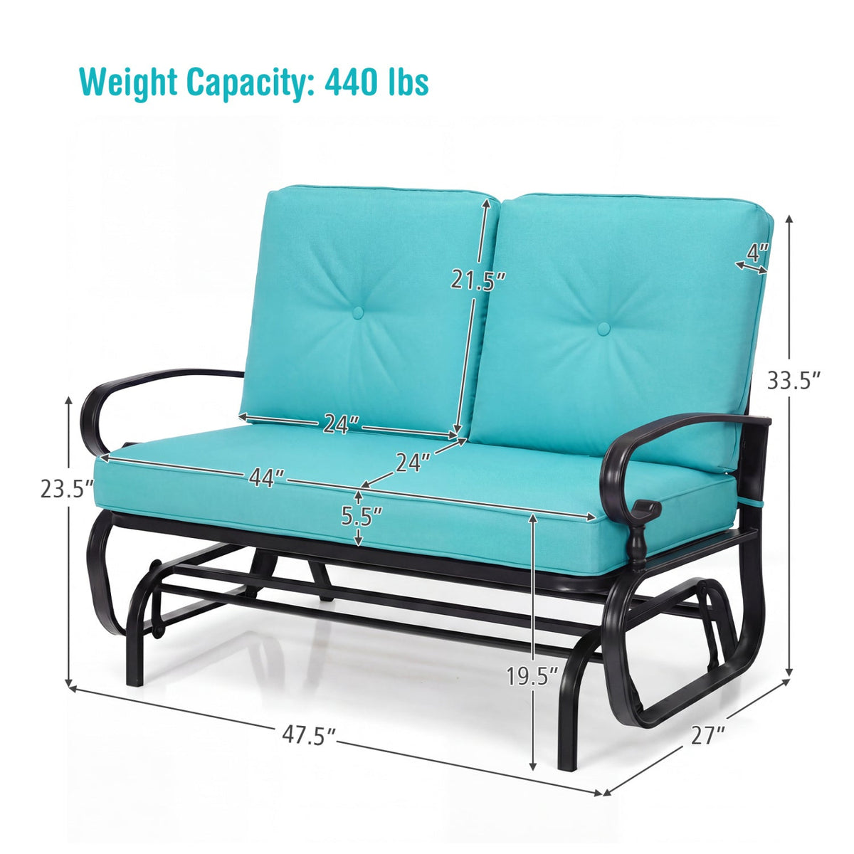 2-Seat Outdoor Swing Glider Chair with Cushions 5