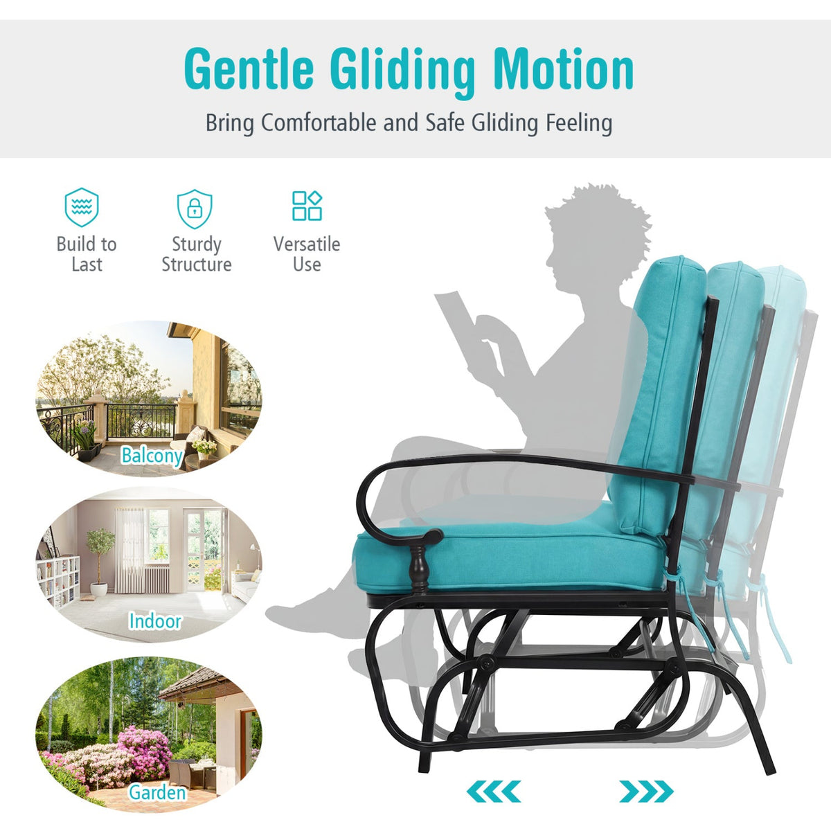 2-Seat Outdoor Swing Glider Chair with Cushions 7