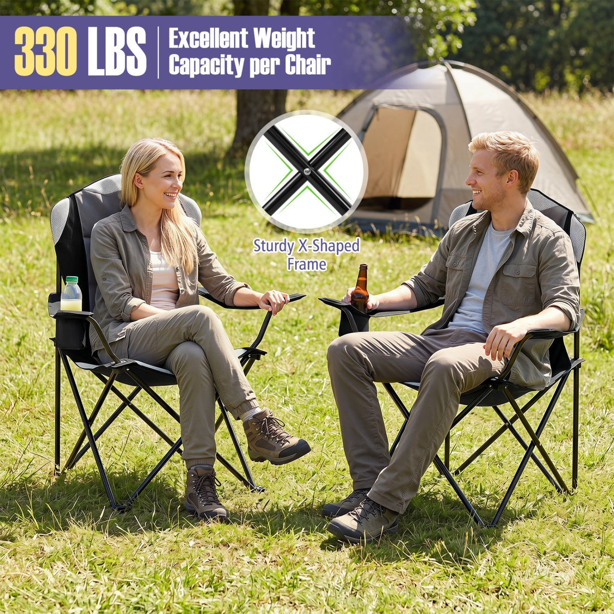 Folding Camping Chairs for Adults with Cup Holders (2-Pack) 4