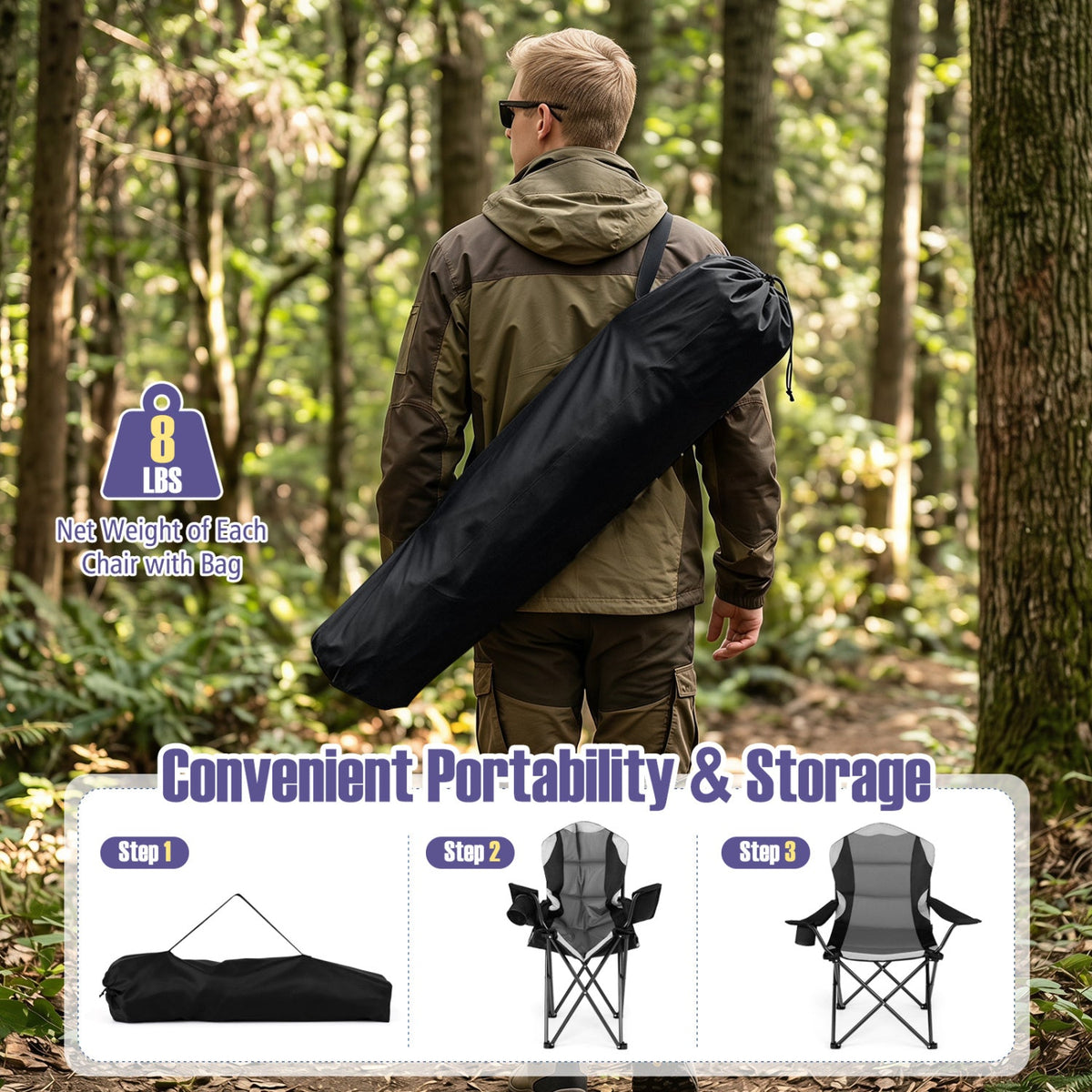 Folding Camping Chairs for Adults with Cup Holders (2-Pack) 6