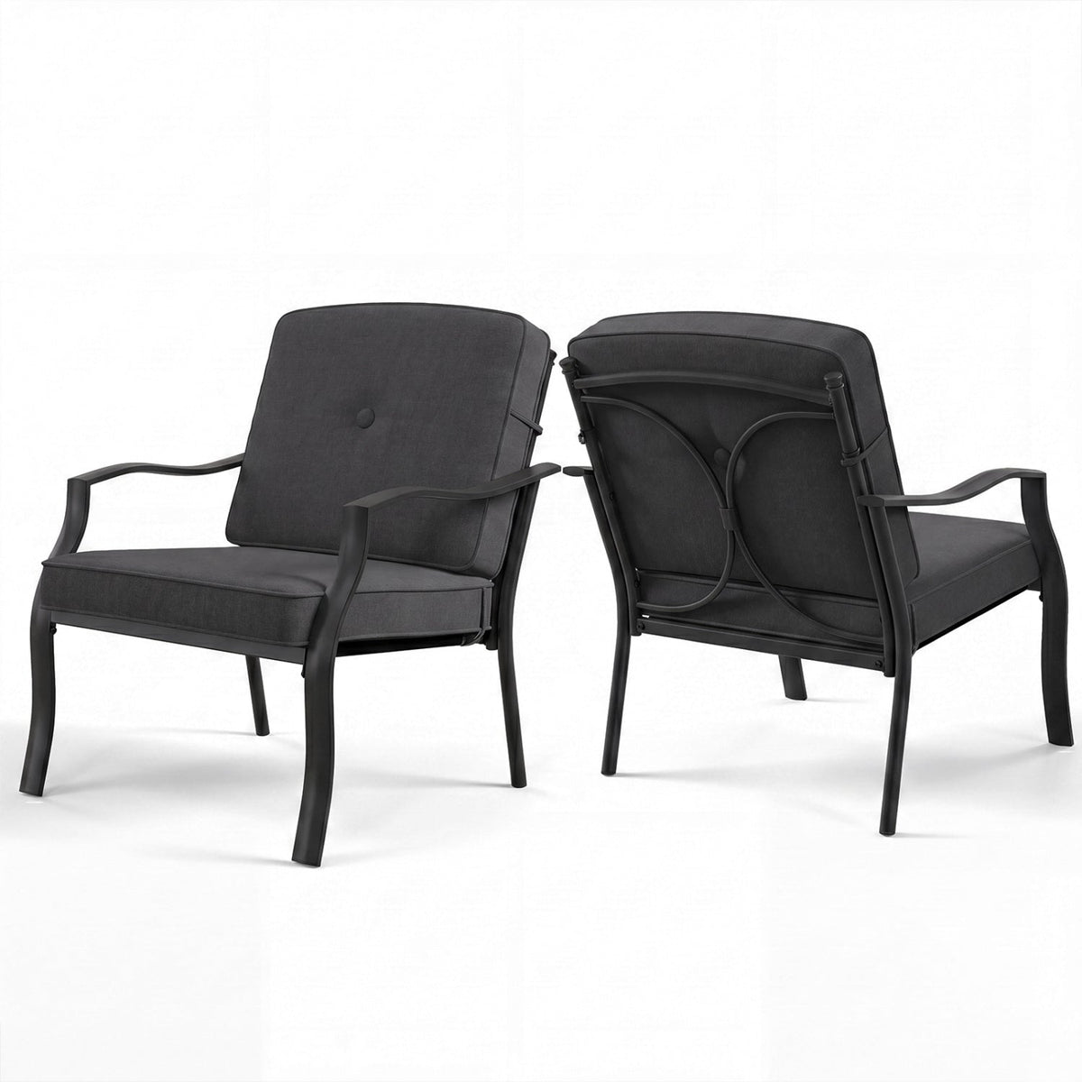 Patio Metal Dining Chairs with Cushions - Set of 2 2