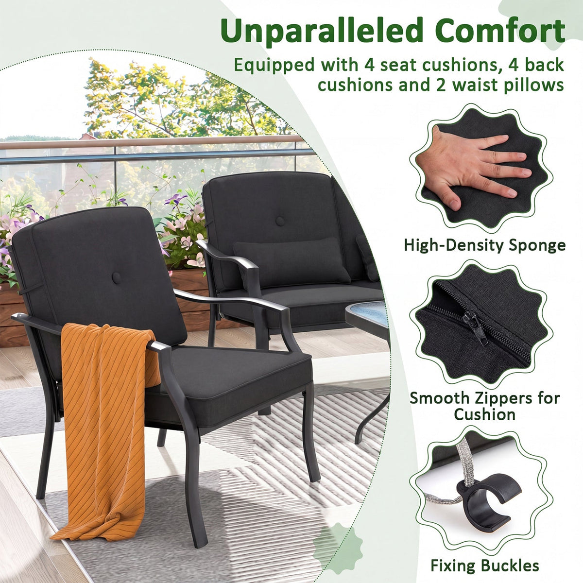 Patio Metal Dining Chairs with Cushions - Set of 2 5