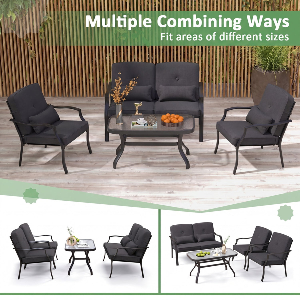 Patio Metal Dining Chairs with Cushions - Set of 2 6