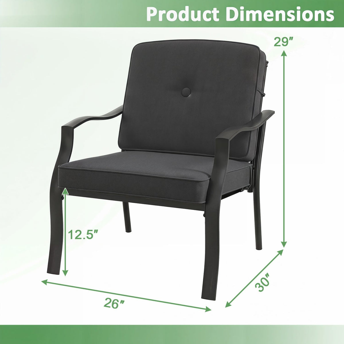Patio Metal Dining Chairs with Cushions - Set of 2 3
