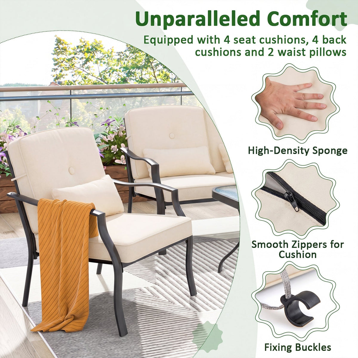Patio Metal Dining Chairs with Cushions - Set of 2 10
