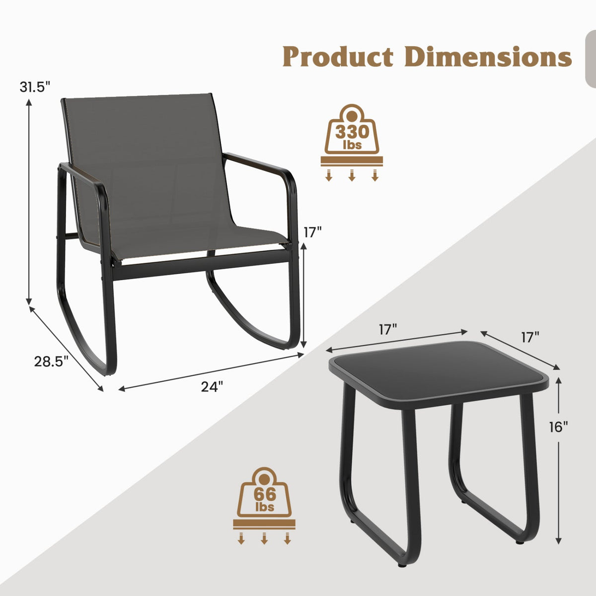 3-Piece Rocking Bistro Set with Glass Table for Patio 4