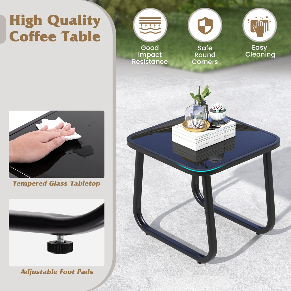3-Piece Rocking Bistro Set with Glass Table for Patio 7