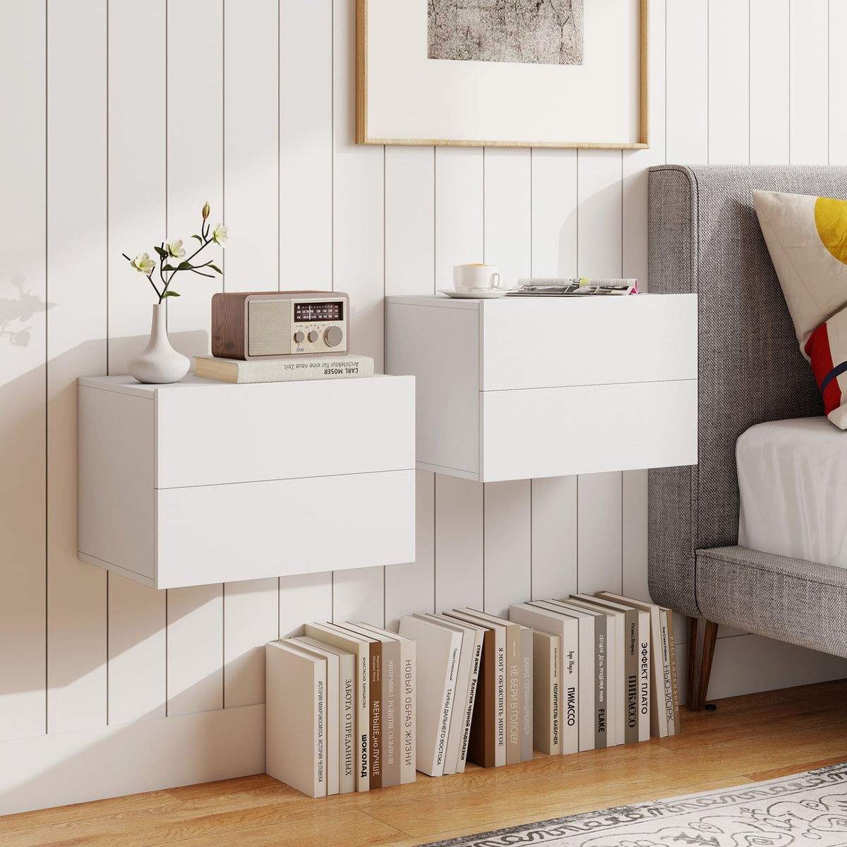 Wall Mounted Floating Nightstand with 2 Drawers 17