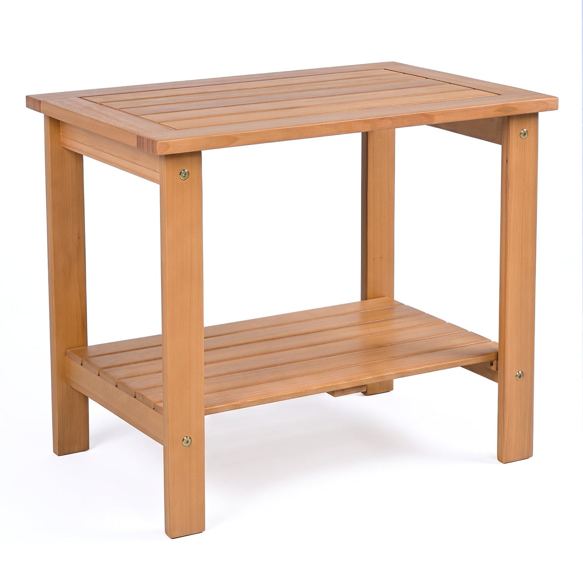 2-Tier Eucalyptus Wood Patio End Table with Storage Shelf 11