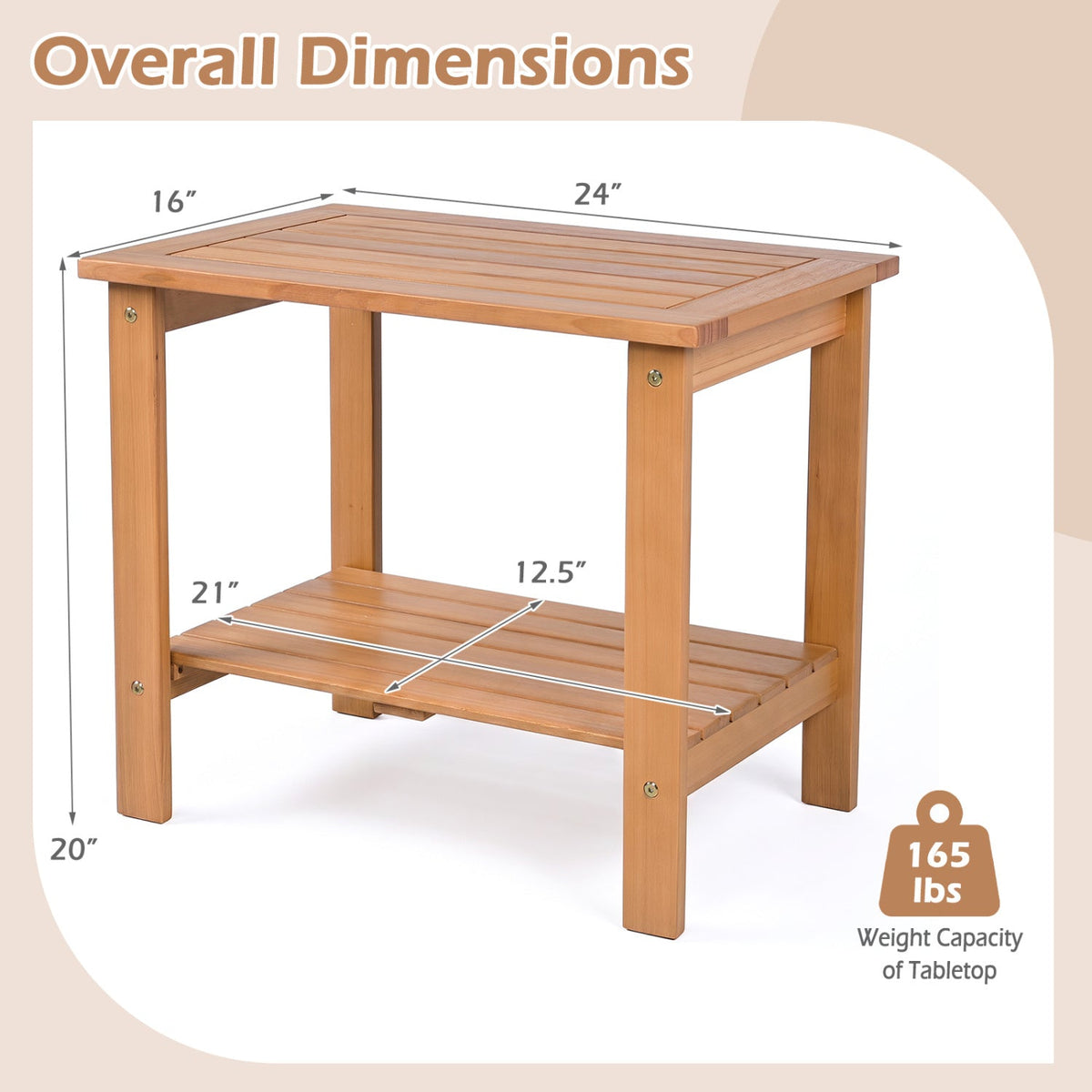 2-Tier Eucalyptus Wood Patio End Table with Storage Shelf 13