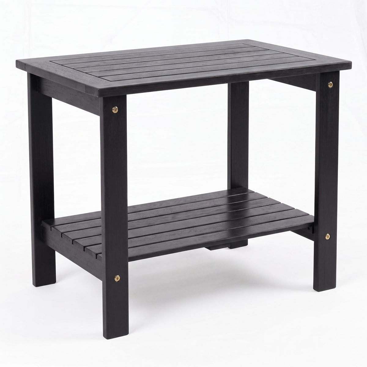 2-Tier Eucalyptus Wood Patio End Table with Storage Shelf 3
