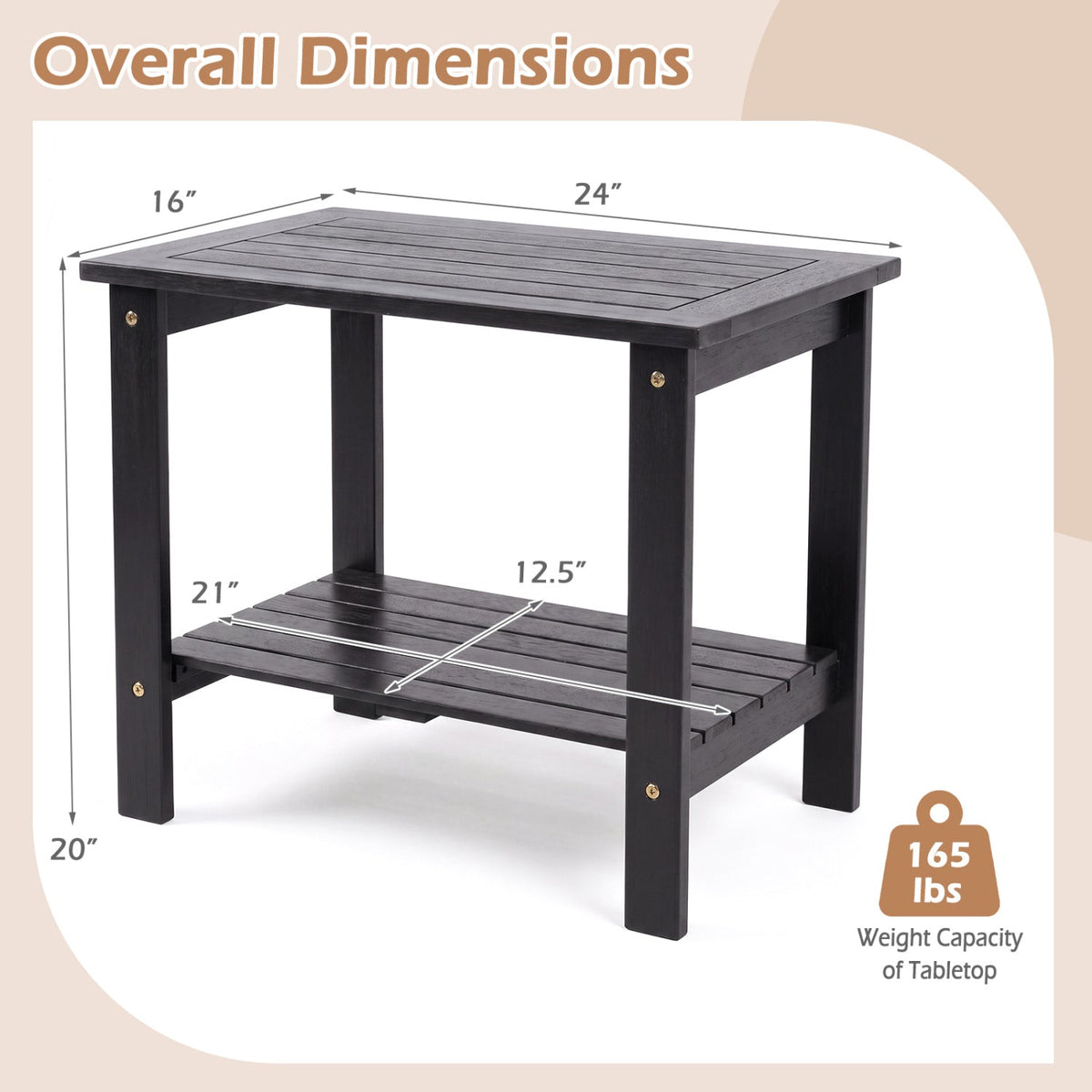 2-Tier Eucalyptus Wood Patio End Table with Storage Shelf 5