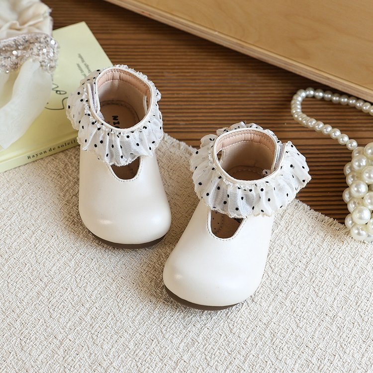 French Retro Little Leather Shoes, Girls' Lace Edged Princess Shoes, Soft Soled Single Shoes 5
