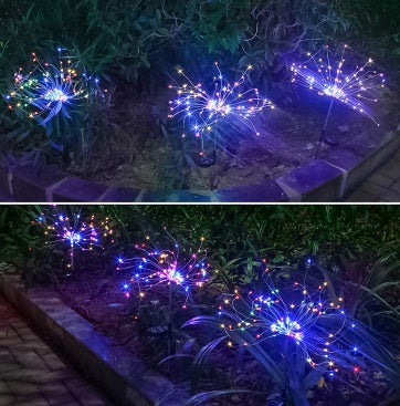 New Ground Plug Solar Fireworks Light LED Light String Copper Wire Outdoor Garden Decoration Star Lights Christmas Lights 48