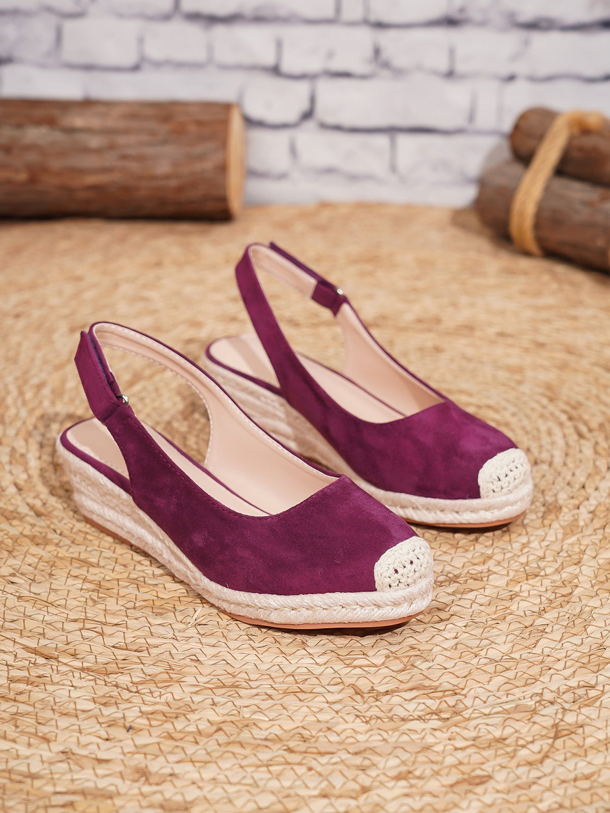 Retro Closed-toe Slingback Wedge Womens Shoes Straw-woven 9