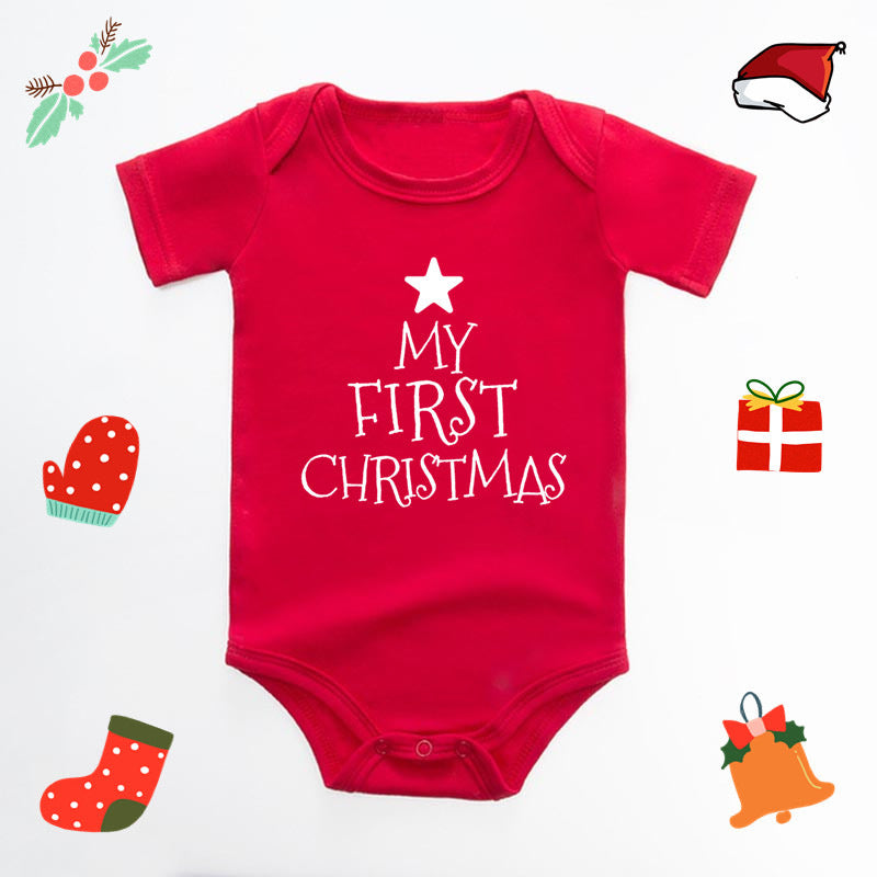Christmas Deer English Letters Printed Red Triangle Rompers 10