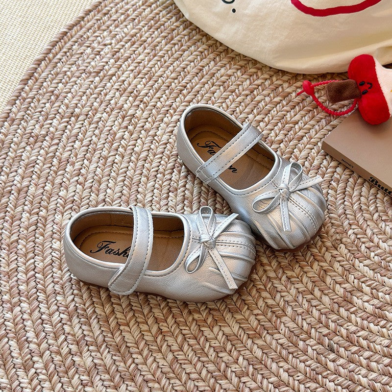 Xiaoxiangfeng Pleated Little Leather Shoes, Girls' Bow Princess Shoes, Shallow Single Shoes 7