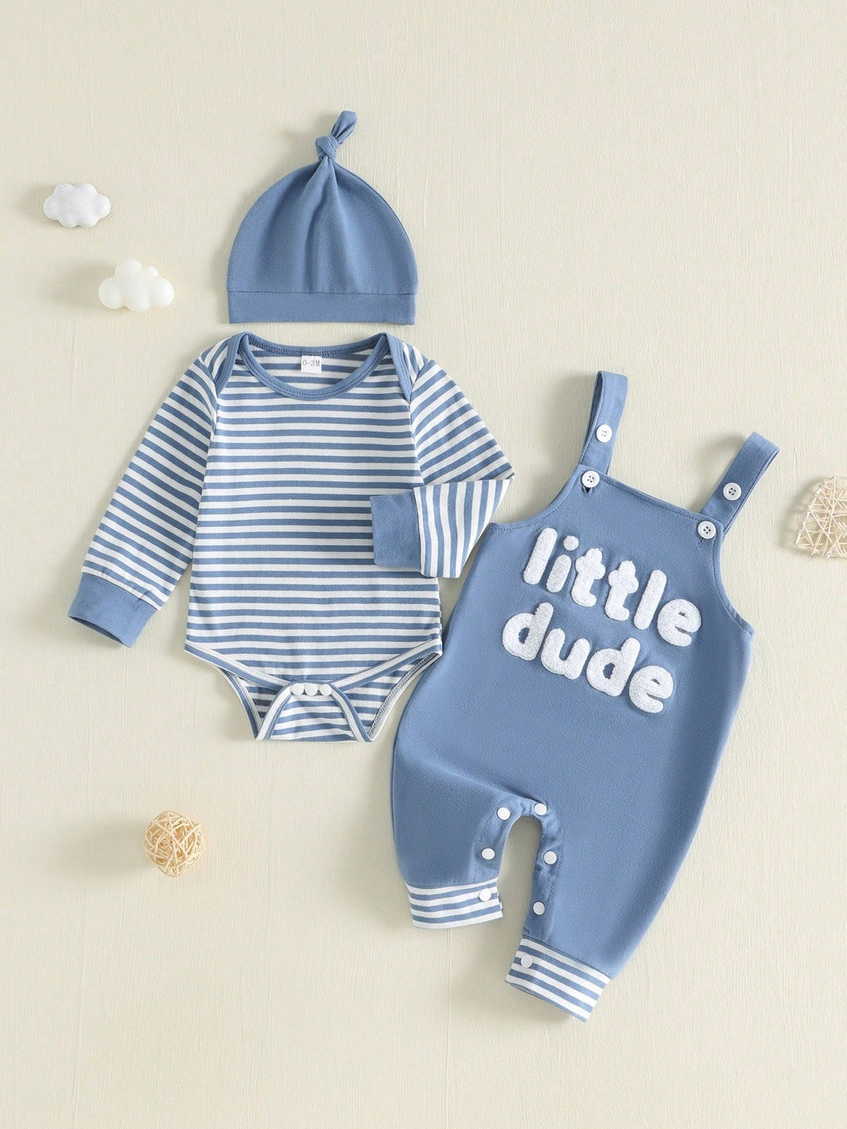 Baby And Toddler Striped Long-sleeve Romper Suspender Pants And Hat Set 6