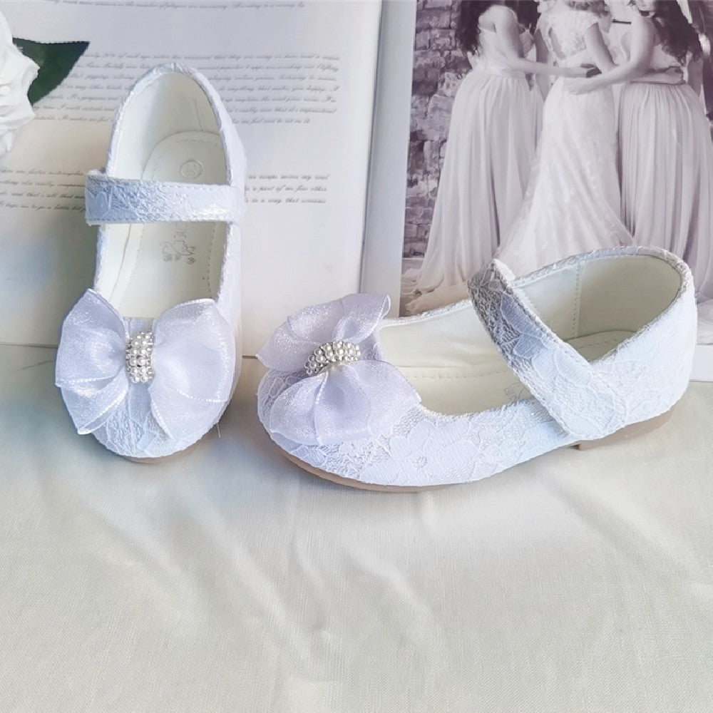 Princess Shoes Bow Lace Wedding Flower Girl 3