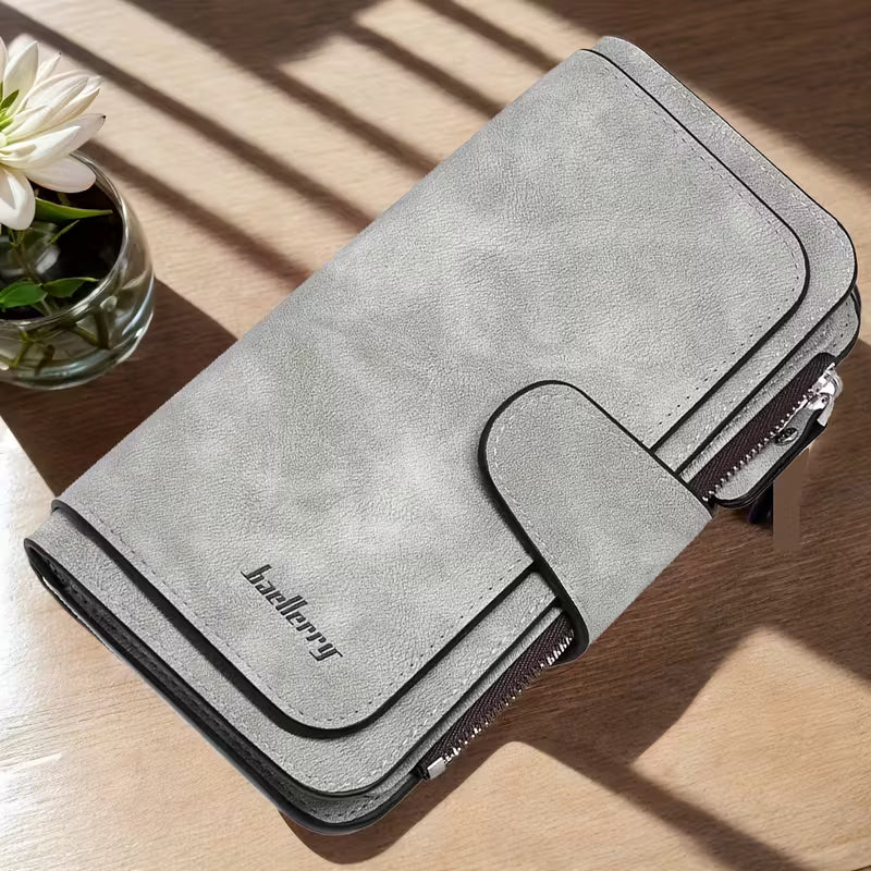 Vintage Faux Leather Long Wallet – Trifold Credit Card Holder with Snap & Zipper 5