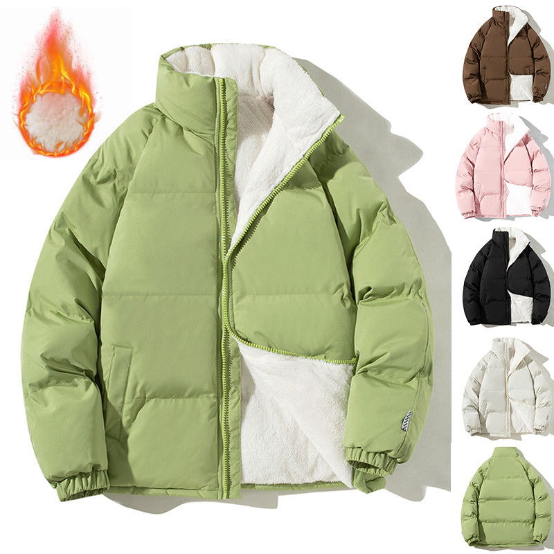 Couples Stand-up Collar Coat With Pockets Fashion Winter Warm Plush Thickened Jacket For Women Men Loose Outwear Top Clothing 1
