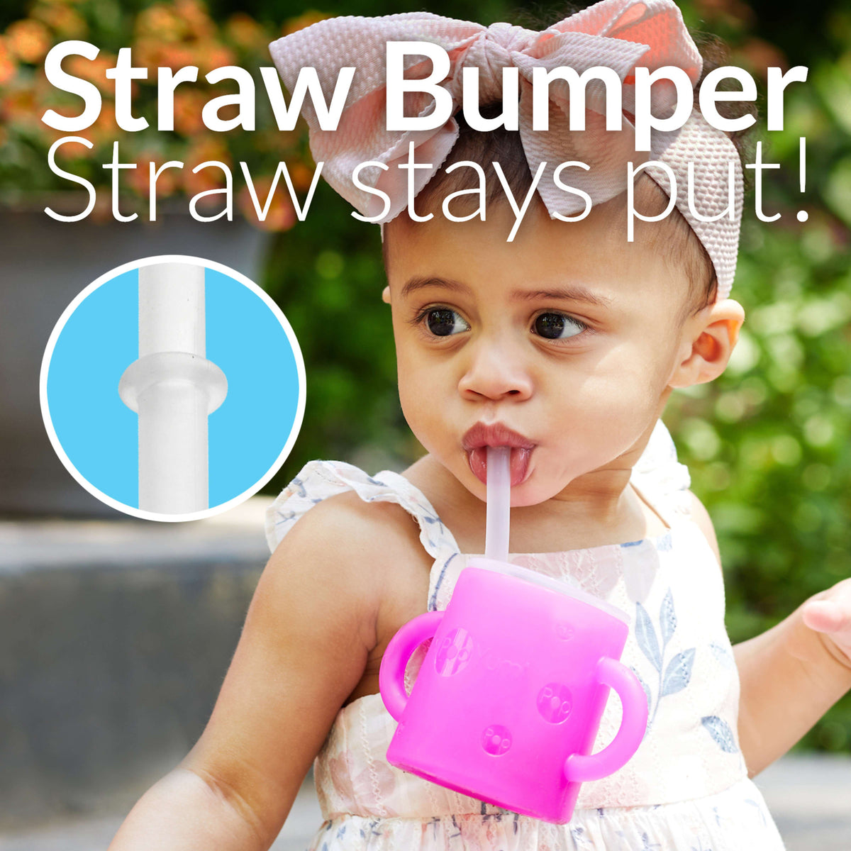 PopYum Silicone Training Cup with Straw Lid 2-Pack for Baby, Infant and Toddler, Tumbler, Sippy, handles, 5 ounce (blue, pink) 5