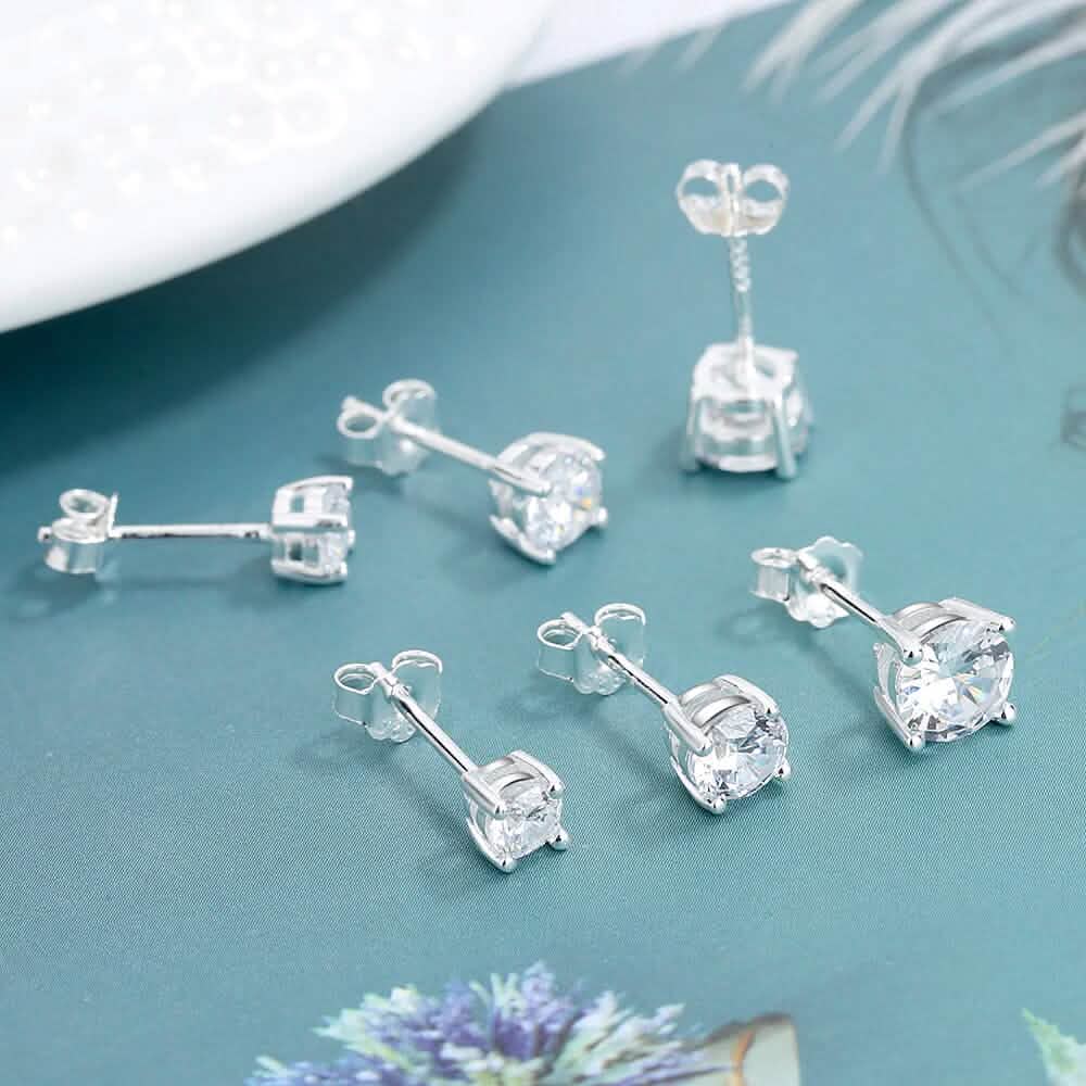 3-Pair Set: Sterling Silver Crystal Stud Earrings 4