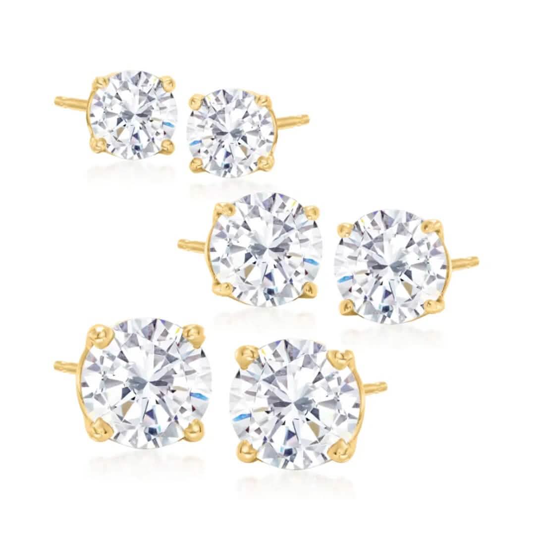 3-Pair Set: Sterling Silver Crystal Stud Earrings 1