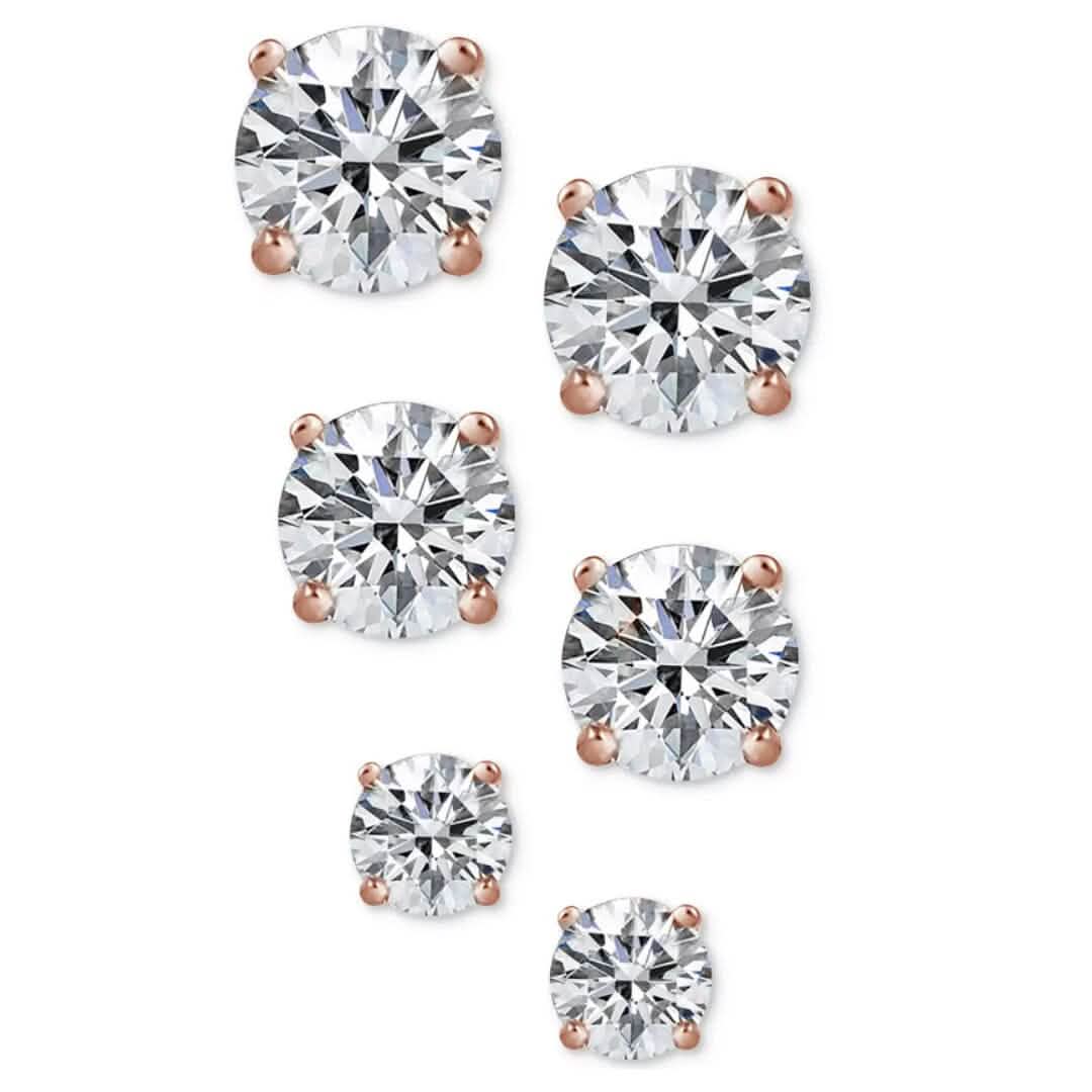 3-Pair Set: Sterling Silver Crystal Stud Earrings 2