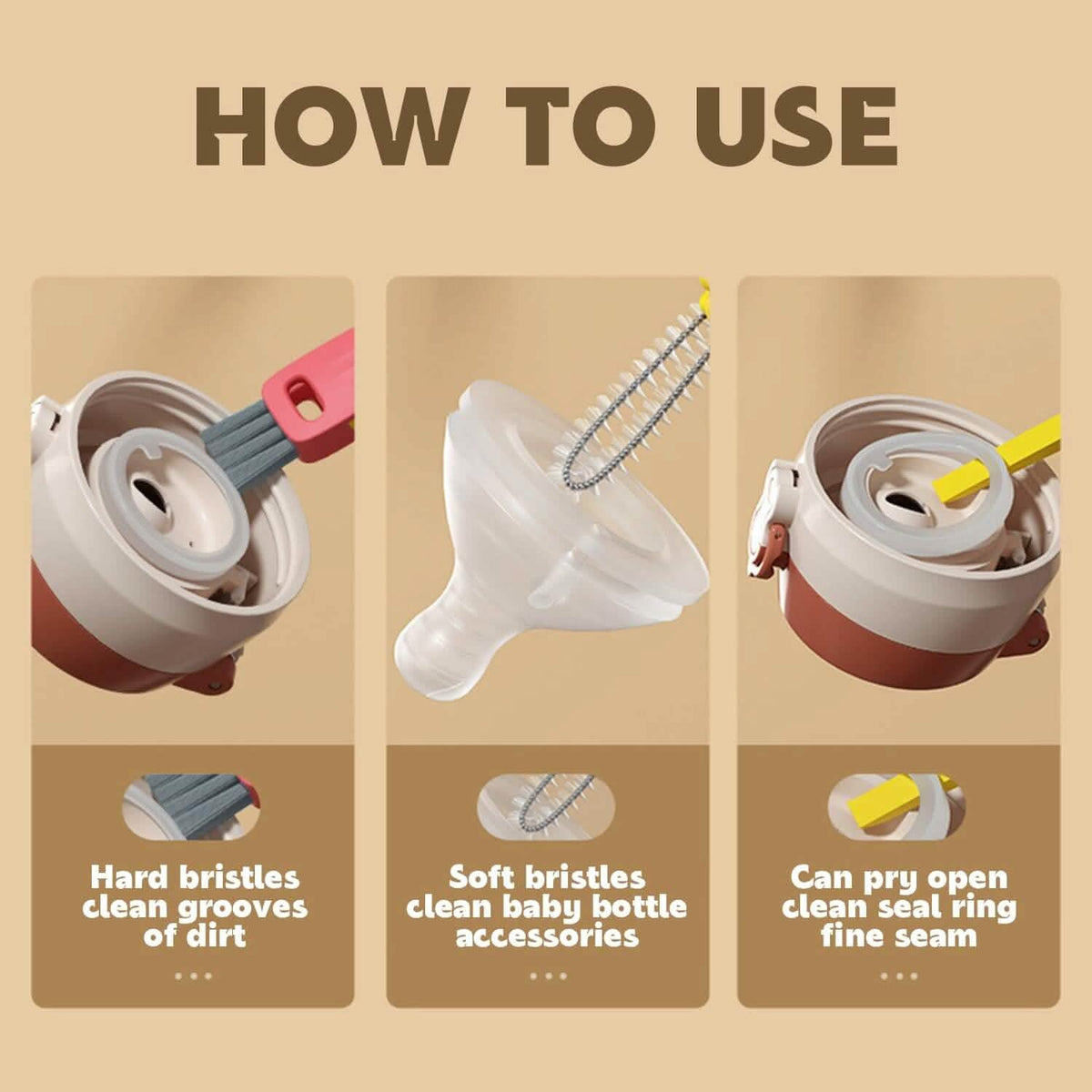 3-Piece: 3-in-1 Petal Cup Lid Cleaning Brush 7