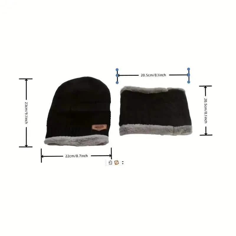 3-Piece Set: Black Knit Hats Warm Beanies Winter Neck Gaiter Elastic Gloves 5