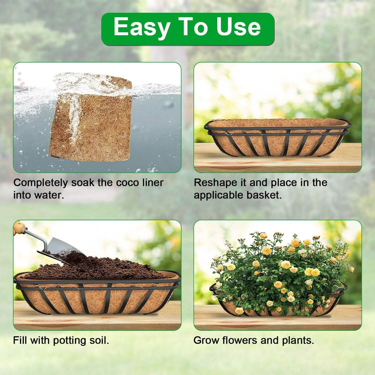 3-Pieces: Trough Coco Basket Half Moon Planter Replacement 10