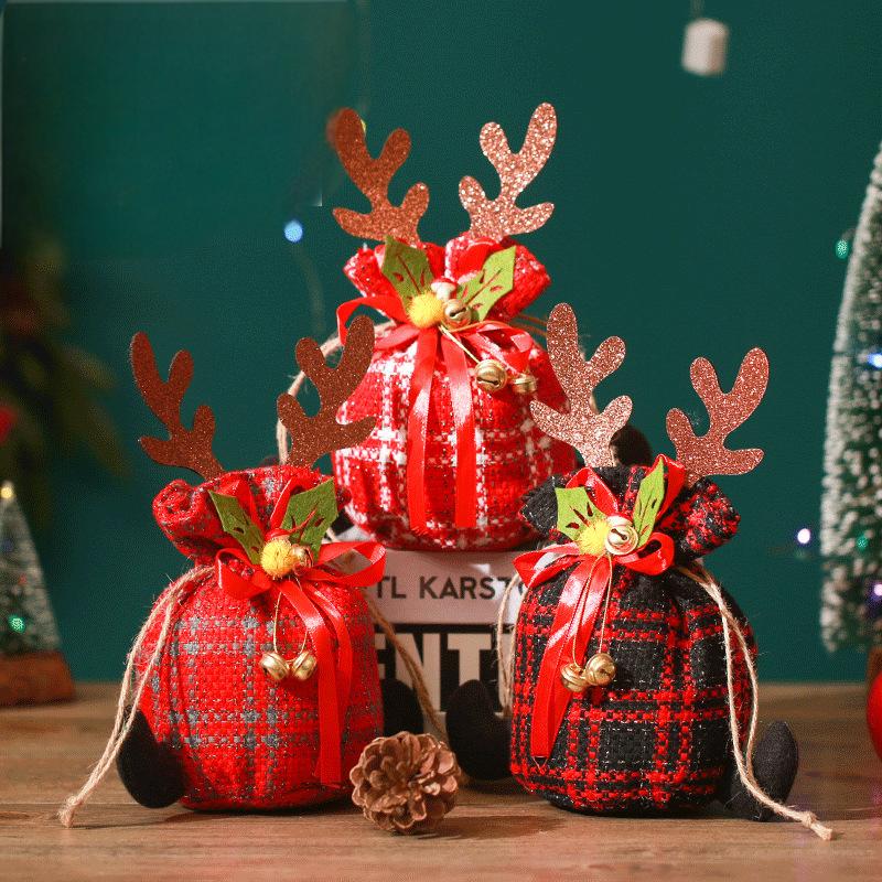 Christmas Apple Bag Antlers Checkered Cloth Gift Bag Christmas Eve Kindergarten Children's Small Gift Candy Bag 1