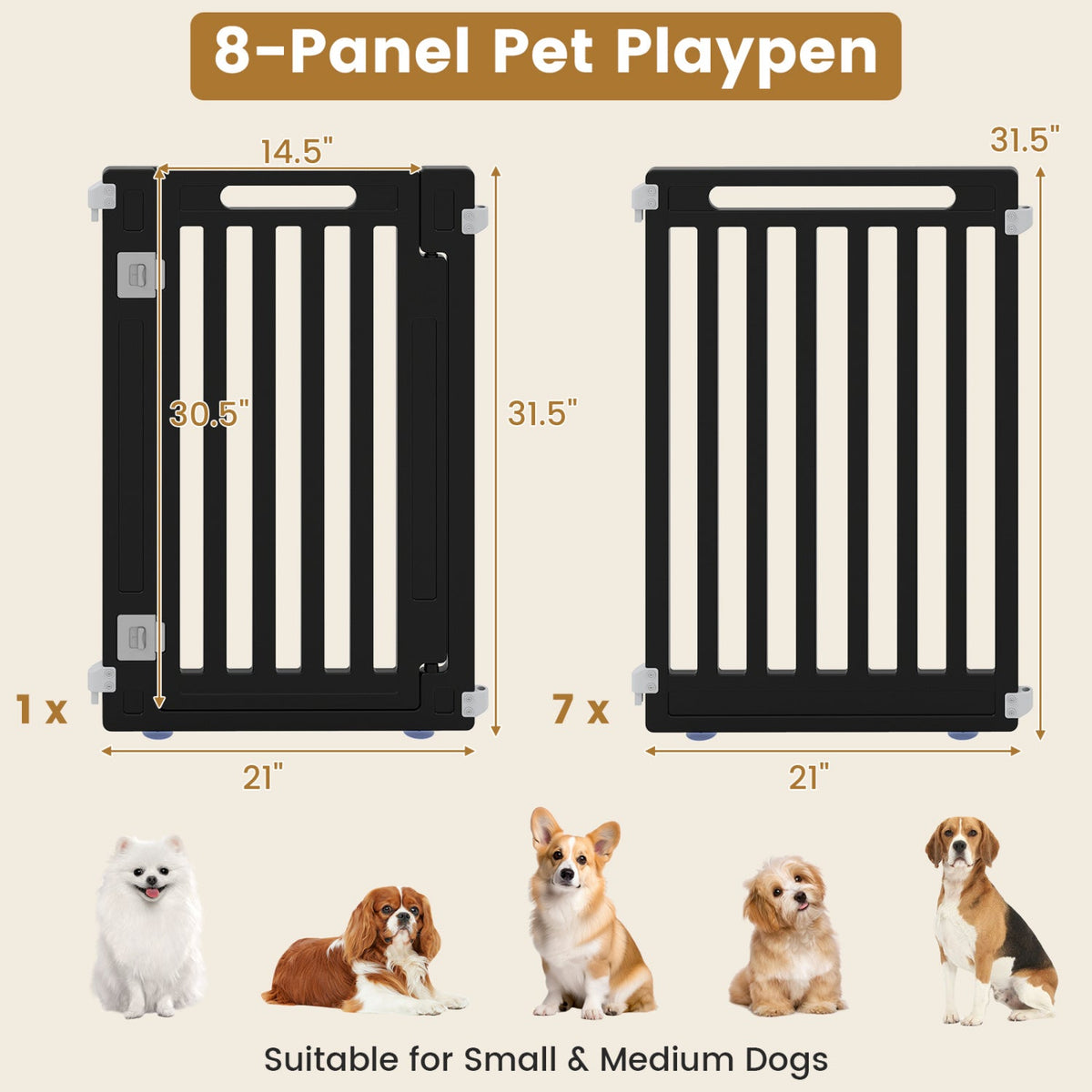8-Panel Dog Playpen 31.5" Height Indoor Outdoor HDPE 12