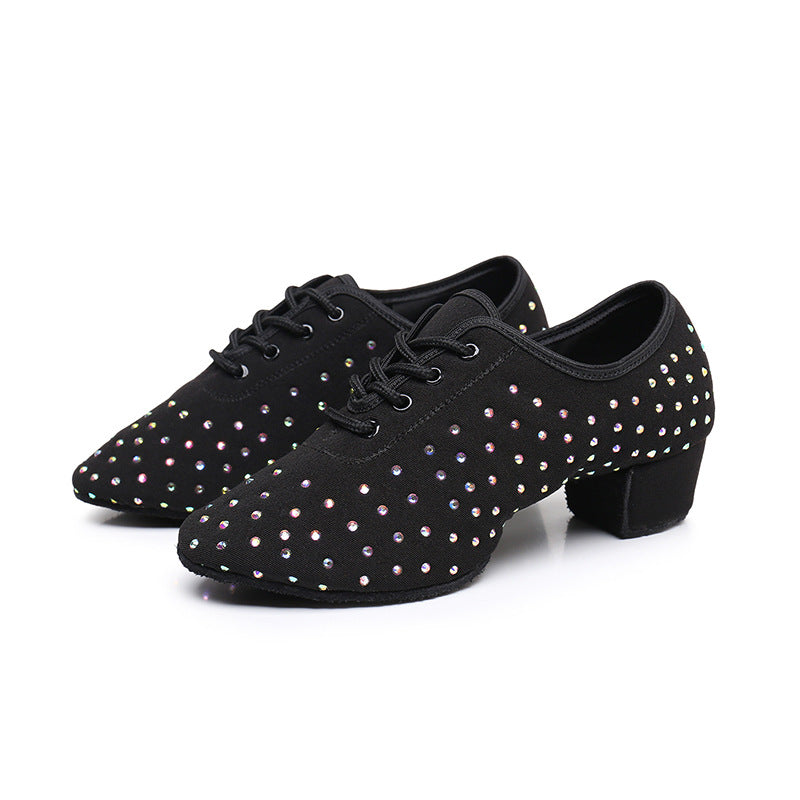 Women's Latin Dance Oxford Cloth Full Diamond Shoes 4