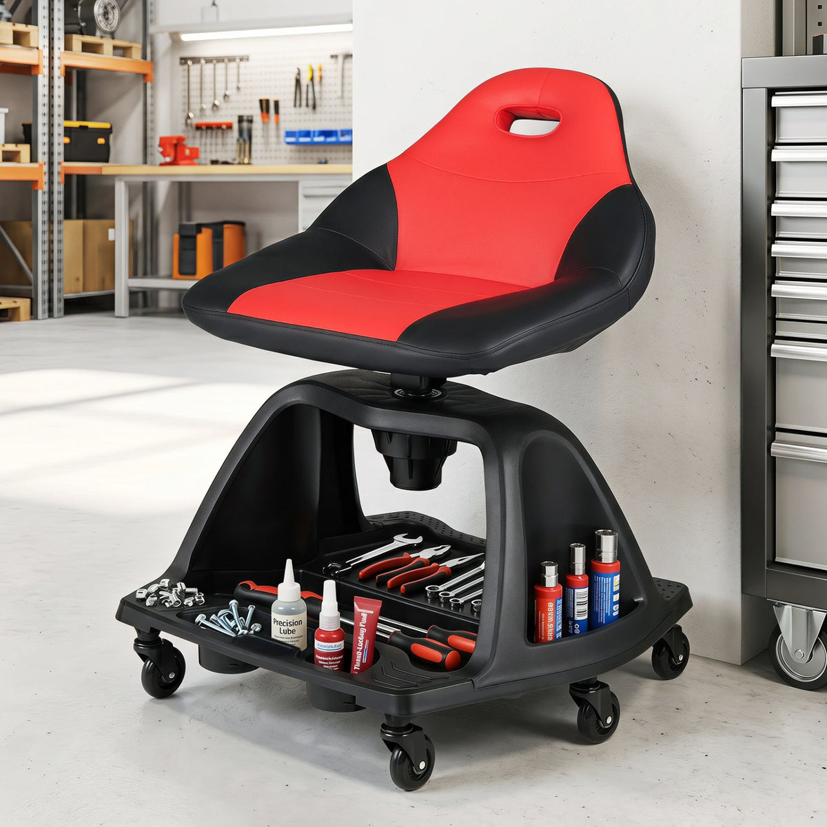 Rolling Mechanic Stool with Backrest and Tool Tray - 330 lbs 2