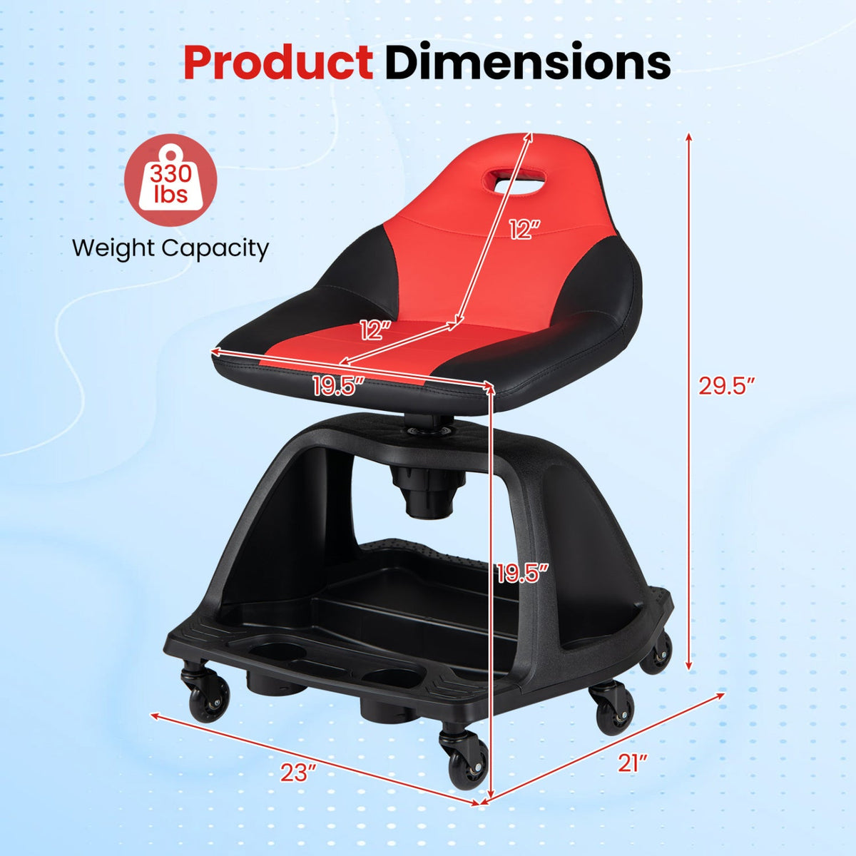 Rolling Mechanic Stool with Backrest and Tool Tray - 330 lbs 5