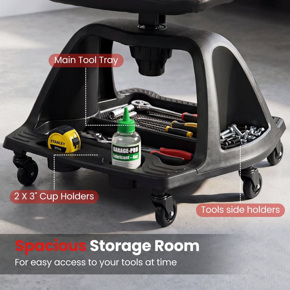 Rolling Mechanic Stool with Backrest and Tool Tray - 330 lbs 8