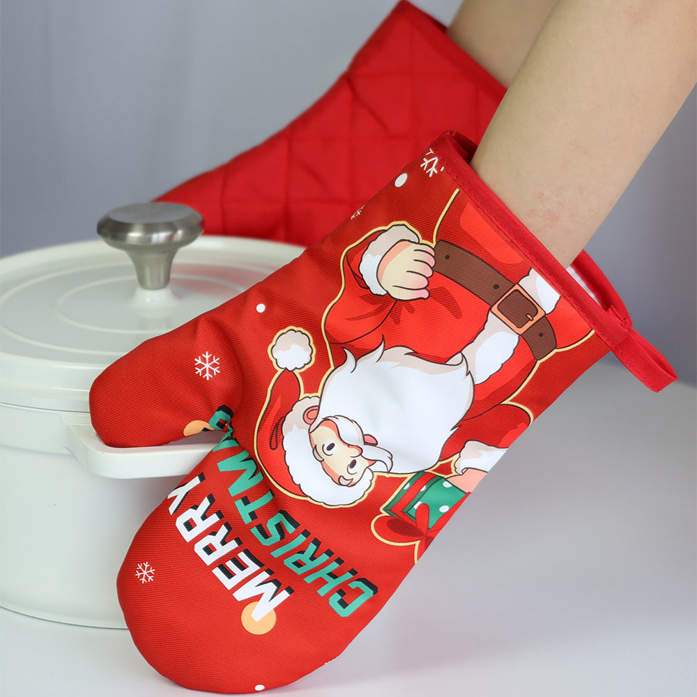 Christmas series insulated gloves, oven gloves, kitchen baking oven gloves, insulated and heat-resistant gloves 4